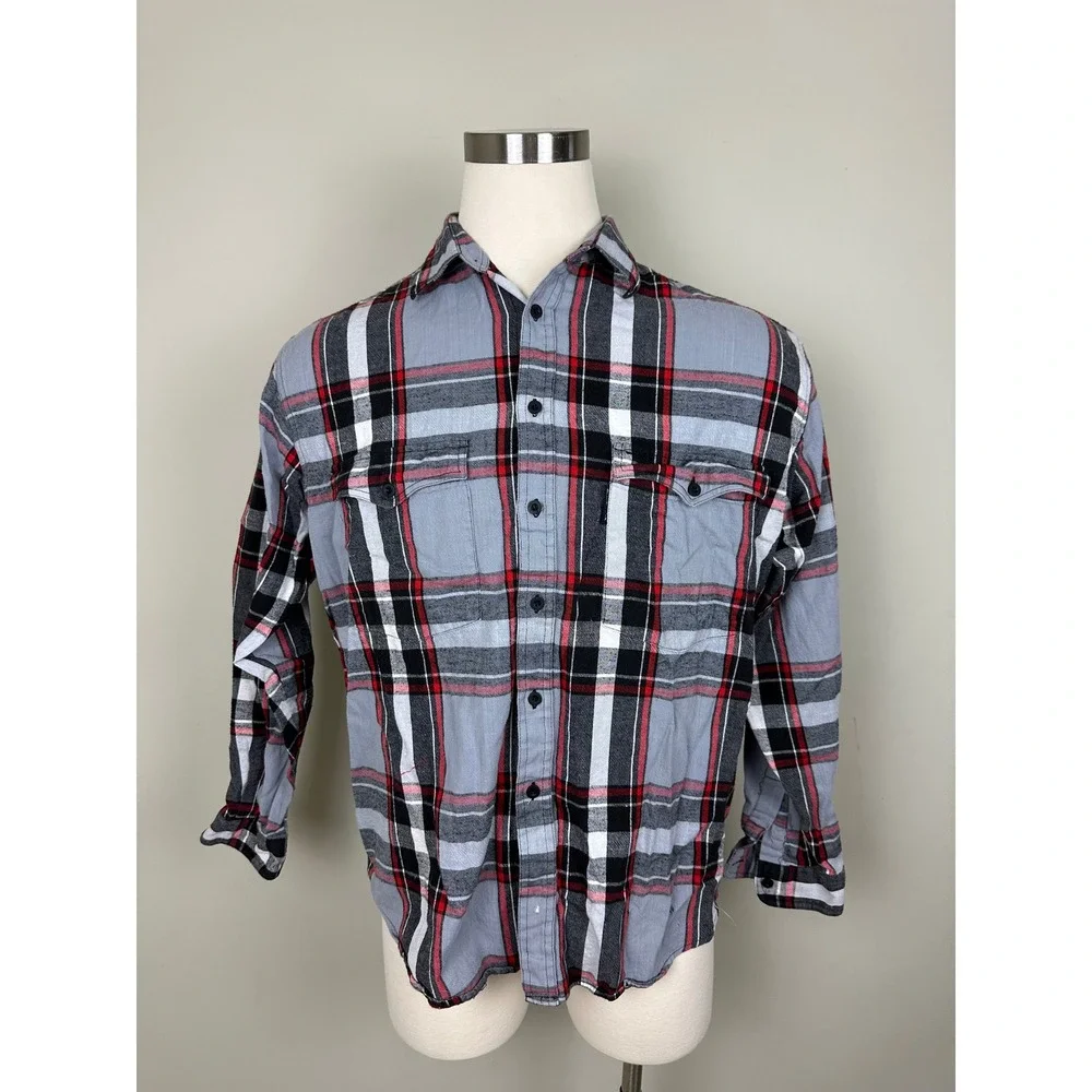 Vintage Levi's Better Clothes Plaid Flannel Shirt Mens Large Gray Red Button Up
